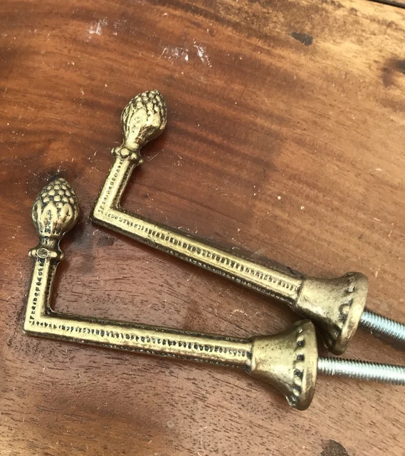 2 Vintage French Curtain holders Embrasse Tie backs Brass Hooks Gold Victorian