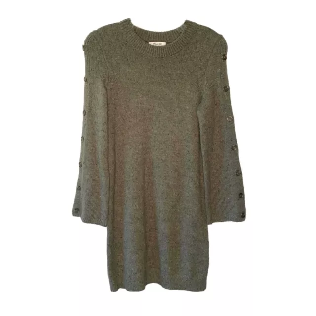MADEWELL Olive Green Donegal Button-Sleeve Wool-Blend Sweater Dress Size Medium