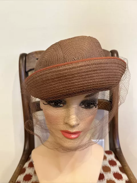 1940’s Saks Fifth Avenue Brown Fabric Hat With Veil