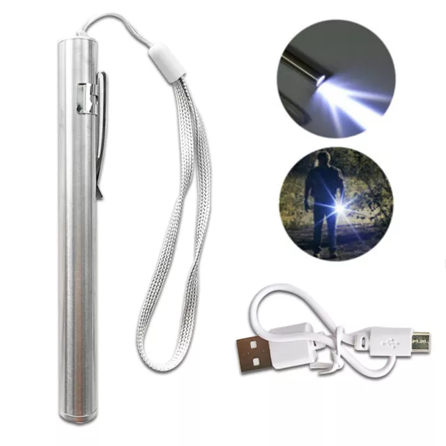 5INCH LED USB RECHARGEABLE MINI FLASHLIGHT Stainless Steel Pen Light 1000 Lumens
