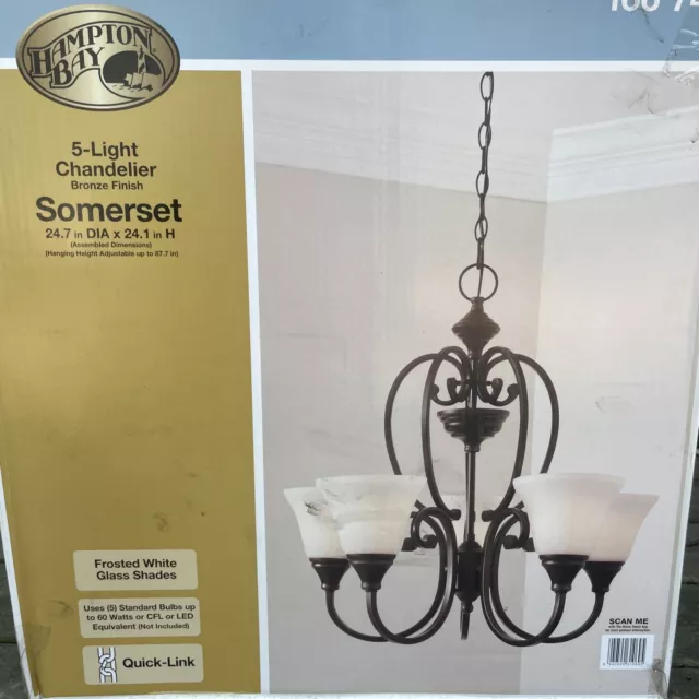 Somerset 5-Light Bronze Chandelier with Bell Shaped Frosted Glass Shades