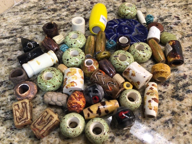 Vintage 51 Lot ASSORTED Some handmade some bought Ceramic Macrame Beads 60s 70s