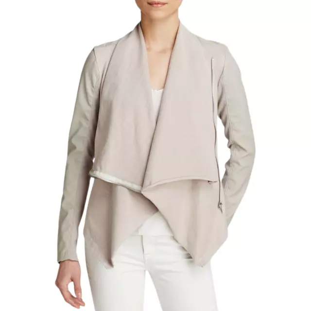 BlankNYC Jacket Womens Small Cream Faux Leather Knit Asymmetric Full Zip Biker