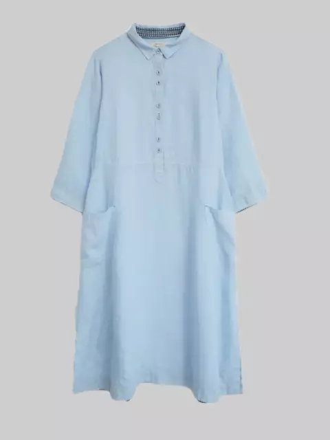 Ex White Stuff Women's Blue Multi Floral Print 3/4 Sleeve Linen Shirt Dress