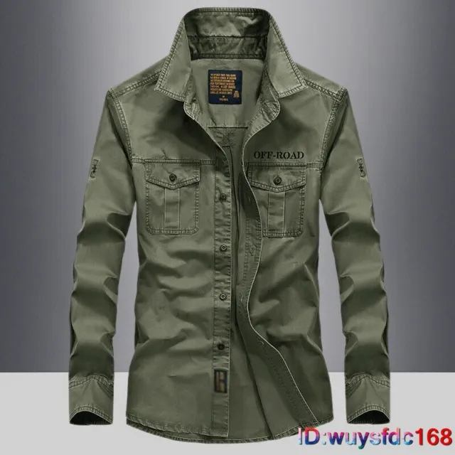 New Men Pockets Long Sleeves Coats Jacket Trench Military Fashion Cotton Shirts