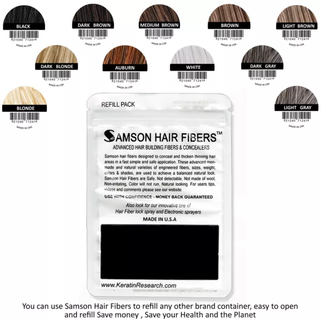 SAMSON Hair Building Fibers DARK BROWN 50gr Concealer made USA refills & more