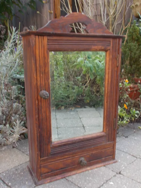 Antique Ornate Wooden Kitchen Apothecary Wall Cabinet Wood Beveled Glass Mirror