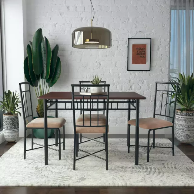 5-Piece Wood & Metal Dining Set, Deep Walnut, Furniture, Home, Dining Sets