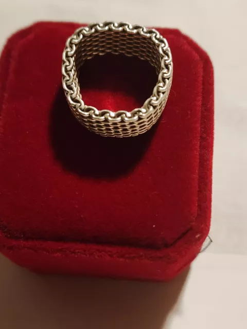 Vintage Size 8 Authentic Tiffany & Co. 925 Somerset Mesh Sterling Silver Ring