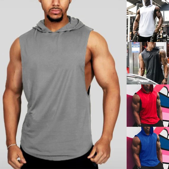 Camicia uomo tank top t-shirt allenamento cotone fitness cappuccio M-3XL muscolo