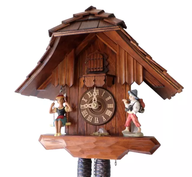 Unique German Black Forest David Hones Swinging Girl & Boy Chalet Cuckoo Clock!