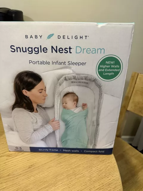 Baby Delight Snuggle Nest Dream Portable Used Grey Elephant Open Box