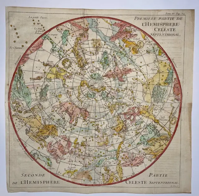 Celestial Map 1739 Jacques-Philippe Le Bas Large Antique Map 18Th Century