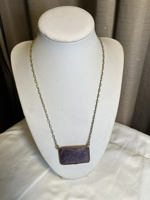 Gold Tone Chain & Genuine Faceted Charoite Stone Necklace
