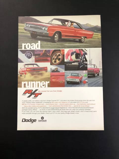 1968 Dodge Coronet R/T Rt Original Vintage Print Ad Advertisement Printed