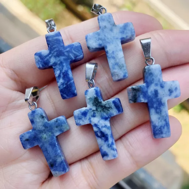 Sodalite Gem Tree Of Life Necklace Chakra Cross Reiki Healing Amulet