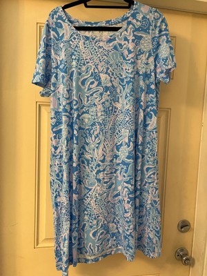 Nwt Lilly Pulitzer Boca Blue Sea What I Sea Cody Short Sleeve Dress Xl