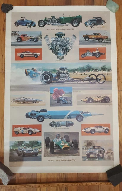 Vintage Drag Racing Hot Rod Poster, B&B, 38x25, Ford, Jet Racer, GT, And More Vintage Drag Racing Hot Rod Poster, B&B, 38x25, Ford, Jet Racer, GT, And More