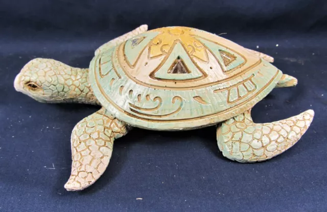 Sea Turtle Carved Shell w/Mirrors Tropical Sea Life Figurine Home Decor