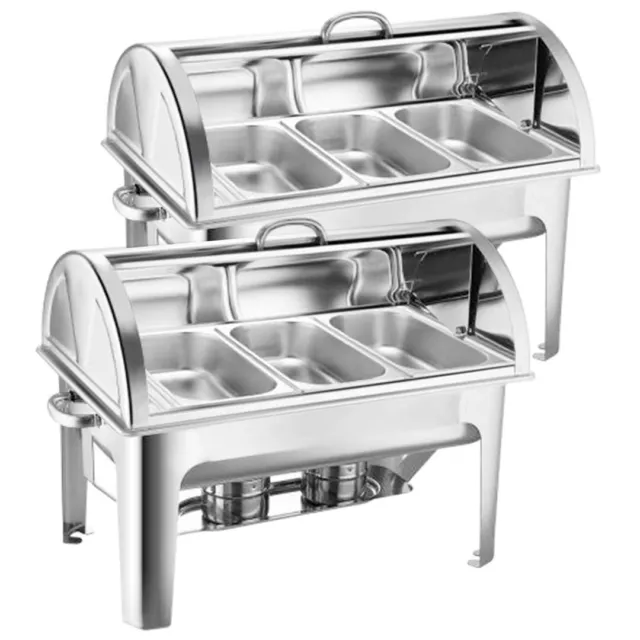 SOGA 2X 3L Triple Tray Stainless Steel Roll Top Chafing Dish Food Warmer LUZ-Cha