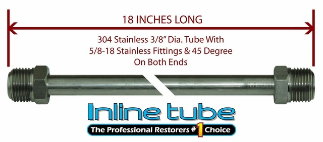 3/8 Fuel Line 18 Inch Stainless Steel 5/8-18 Tube Nuts 45 Degree Double Flare