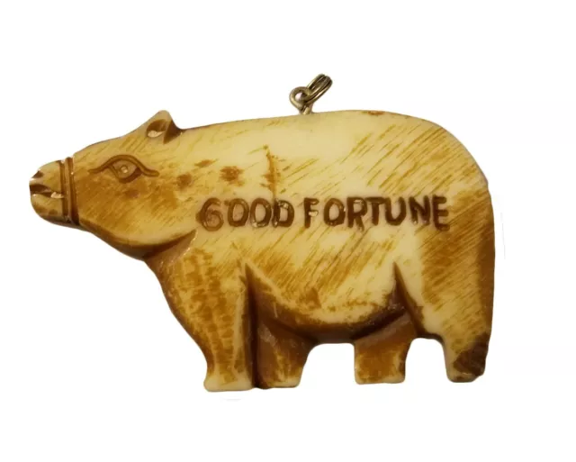 4 pcs Pig "Good Fortune" Luck Genuine Bone Hand-Carved Craft Jewelry Pendants