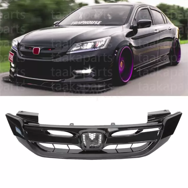 For 2013-15 13 Honda Accord 4 Door Gloss Black JDM Mod Style Front Bumper Grille