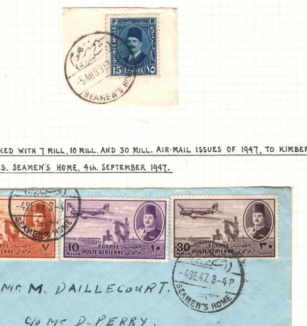 EGYPT Cover *SEAMEN'S HOME* CDS 1947 Private POST OFFICE Album Page Piece MAL693