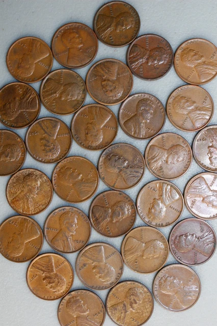 Thirty 1927 Lincoln Wheat Cent 30 Coin Lot 1c VF+ US Penny Circulated Very Fine