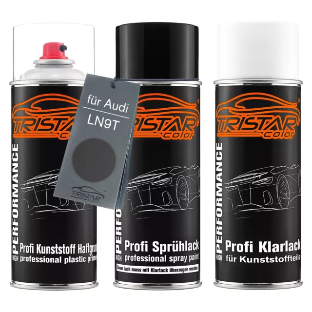 Autolack Spraydosen Set für Kunststoff für Audi LN9T Mythosschwarz Metallic Matt