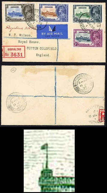 Gibraltar SG116b 1935 Silver Jubilee 6d Short Extra Flagstaff on Cover