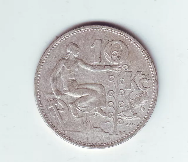 1930 Czechoslovakia 10 Korun Silver Coin O-965