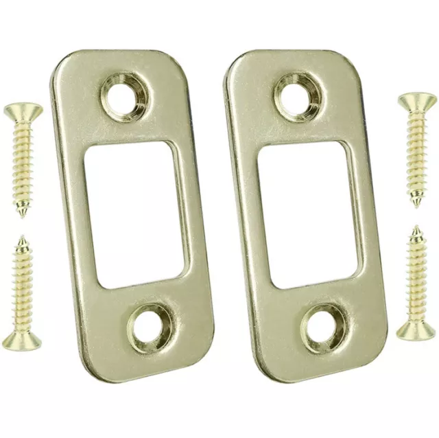 2Pack Deadbolt Strike Plate Door Backplate 1"x 2-1/4" Round Corner Brass