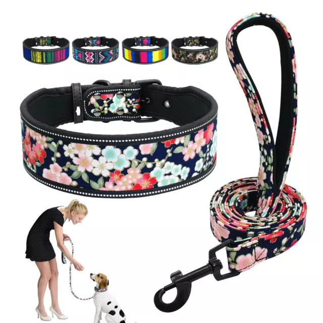 Printed Dog Collar and Leash Set Durable Nylon Pet Adjustable Mesh Dog Collar