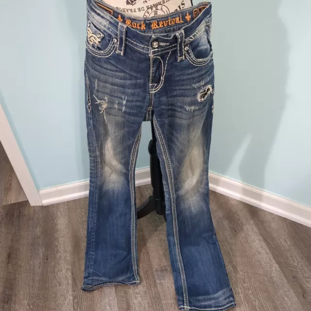 Rock Revival Kai Boot Cut Embellished Womens Jeans Size 27 x 33 Denim