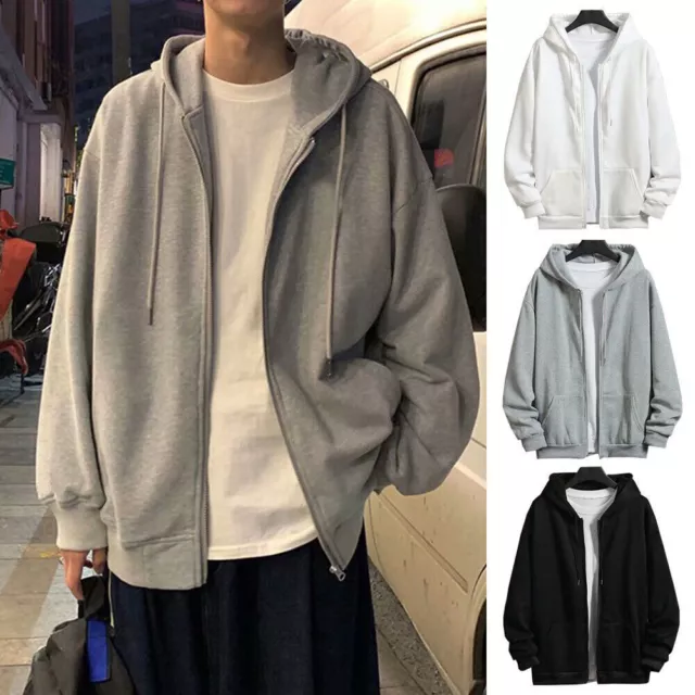 Men's Zip Up Hoodie Jacket Plain Full Zipper Hooded Sweatshirt Athletic Coat Top