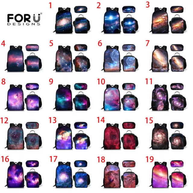 3pcs Galaxy Print Backpack Boys School Lunch Box Pen Bag Travel Rucksack Girls