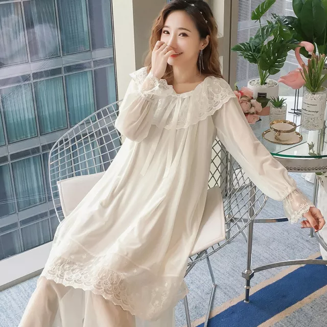 Womens Lolita Nightdress Floral Lace Ruffles Sleepwear Nightgown