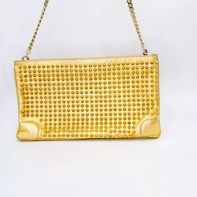 CHRISTIAN LOUBOUTIN Clutch Purse LOUBIPOSH Gold Spiked Purse Shoulder Bag