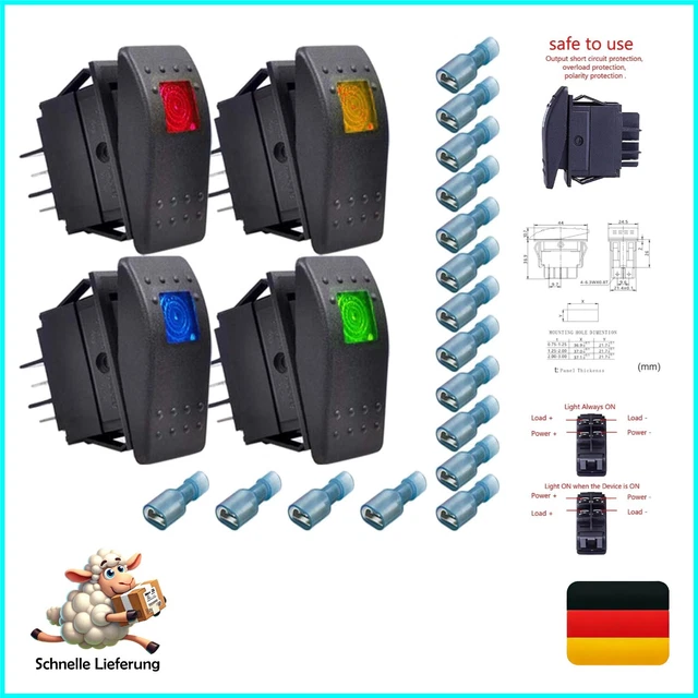 HEBEOT Wasserdichte Wippschalter 4P 30A - Marine Schalter Für Auto Boot Wohnmobil