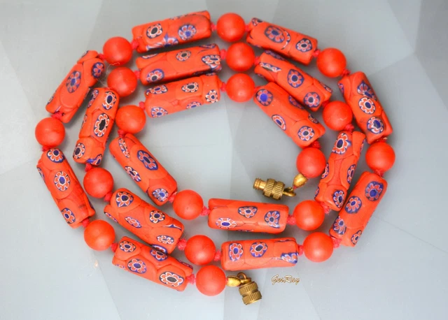 Antique Old Venetian Red Old African Trade Beads Necklace