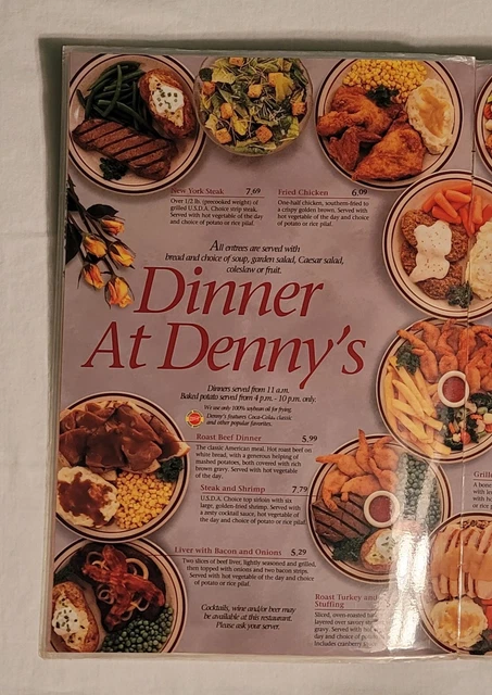 Denny's 40th Anniversary Menu ©️1993; Laminated; Used; ~13¼"×18⅛" Fully Opened; 11