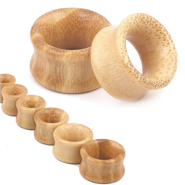 Pair Natural Bamboo Wood Ear Tunnels - Organic Gauges Saddle Fit Plugs Earrings