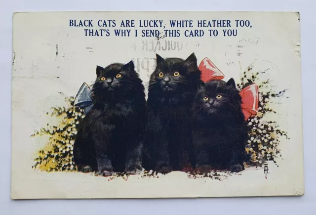 Bamforth & Co "Comic" Series Postcard - Lucky Black Cats & White Heather - 1932