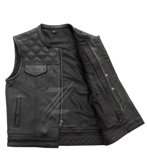 New Men's Cowhide Motorcycle Leather Vest Handmade Diamond Quilted Bikers Vests
