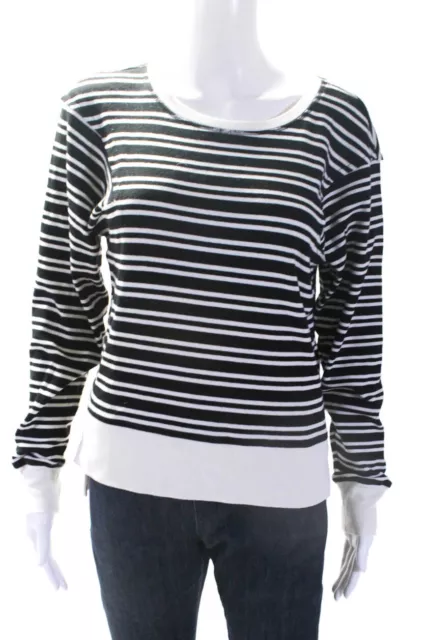 Maeve Anthropologie Womens Cotton Striped Print Knit Shirt Black White Size S