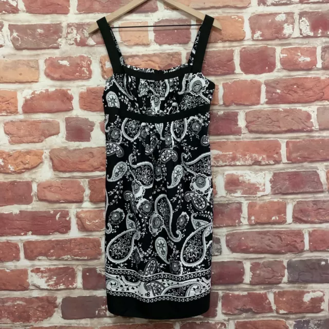 Ann Taylor Loft Dress Womens Size 8 Black White Boho Floral Paisley Sleeveless