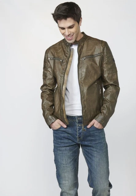 Chaqueta cazadora cuero sintético, Efecto Piel de Manga Larga con Bolsillos