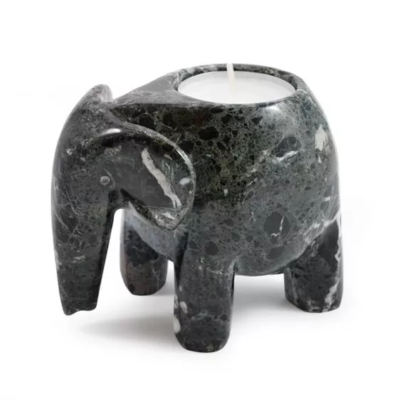 Elephant Tealight Holder Black Himalayan Polished Marble Unique Gift Hand Carved