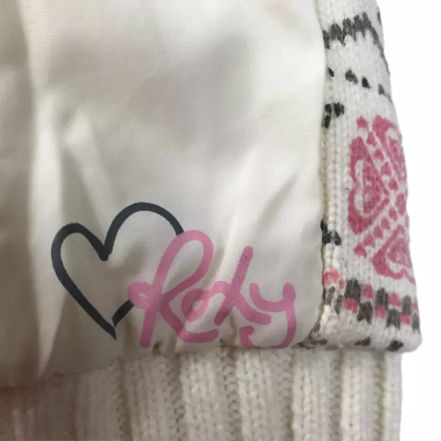 ROXY Zip Up Vest with Hood. Size Girl's L Ivory White with Pink Gray Fair Isle 3